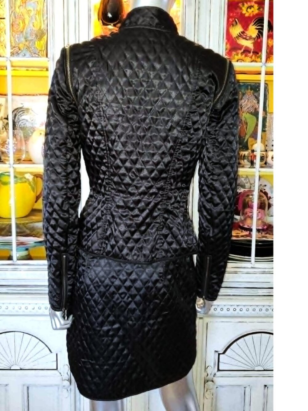 Vintage Betsey Johnson New York 90s Quilted Motorcycle Jacket / Vest Coat Skirt - Picture 6 of 16